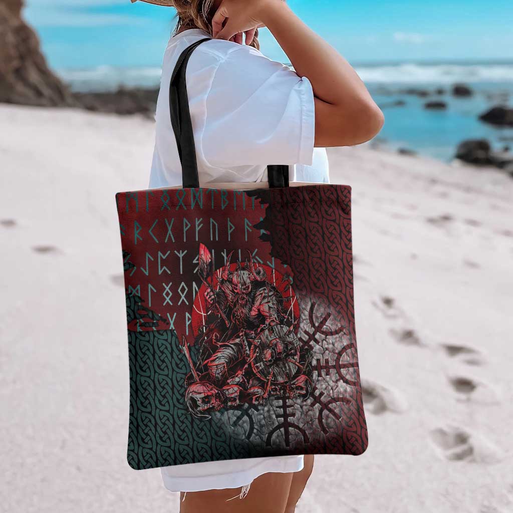 Viking Warrior Tote Bag with Runes and Blood Battle Scene Norse Valor Tribute - Wonder Print Shop