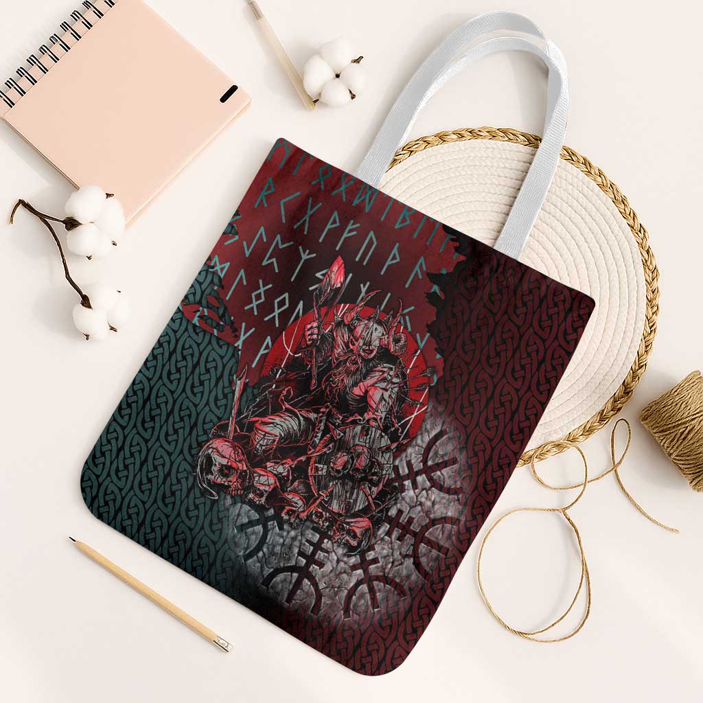 Viking Warrior Tote Bag with Runes and Blood Battle Scene Norse Valor Tribute - Wonder Print Shop