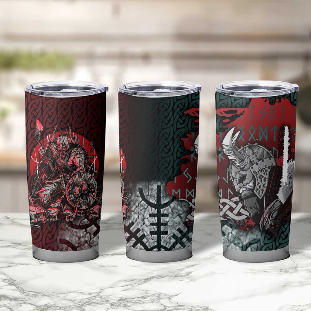 Viking Warrior Tumbler Cup with Runes and Blood Battle Scene Norse Valor Tribute - Wonder Print Shop