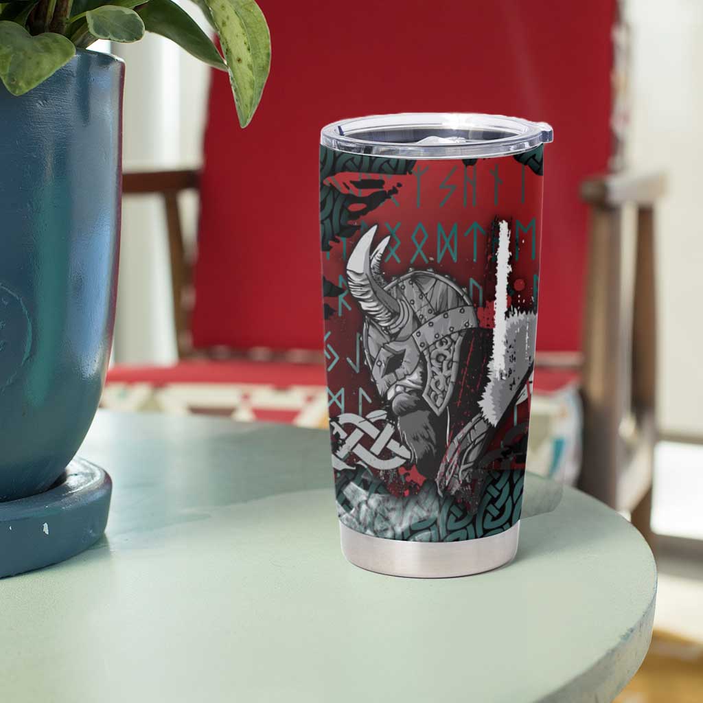Viking Warrior Tumbler Cup with Runes and Blood Battle Scene Norse Valor Tribute - Wonder Print Shop