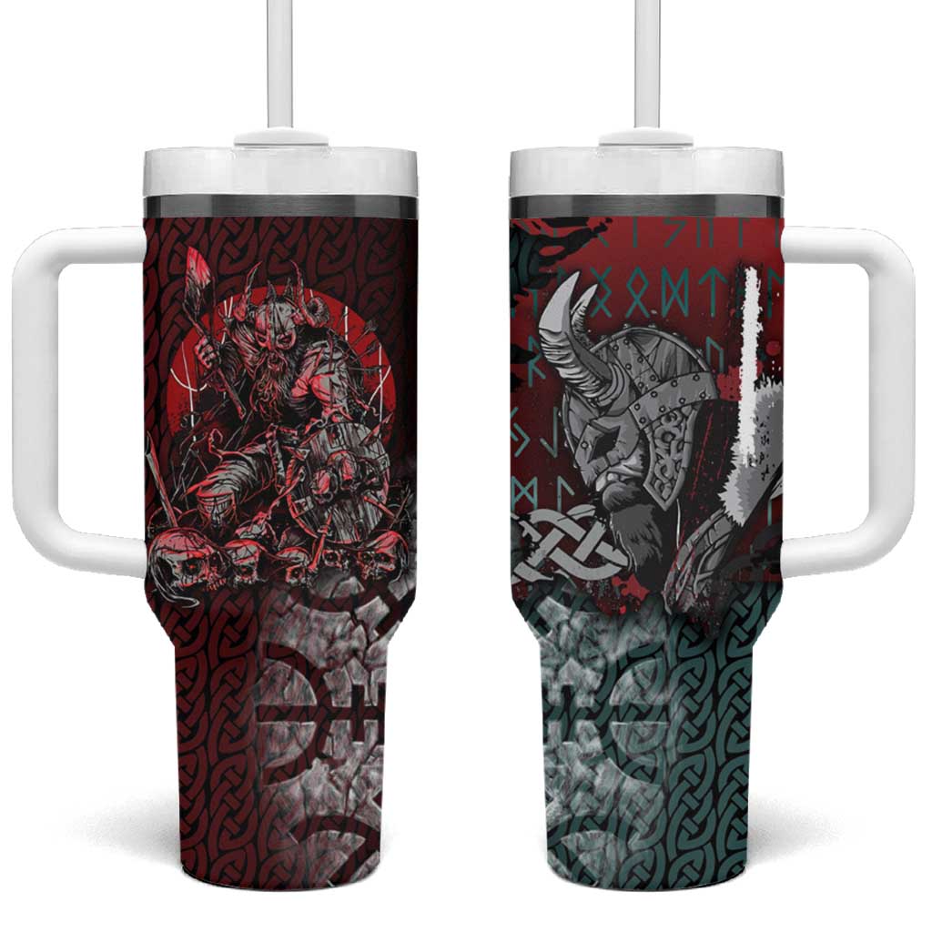 Viking Warrior Tumbler With Handle with Runes and Blood Battle Scene Norse Valor Tribute - Wonder Print Shop