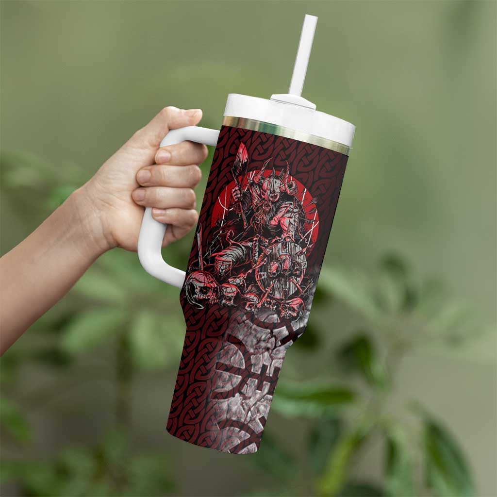Viking Warrior Tumbler With Handle with Runes and Blood Battle Scene Norse Valor Tribute - Wonder Print Shop