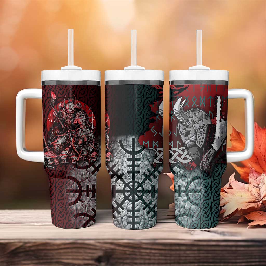 Viking Warrior Tumbler With Handle with Runes and Blood Battle Scene Norse Valor Tribute - Wonder Print Shop