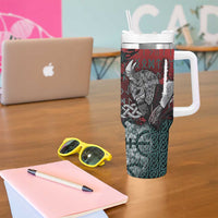 Viking Warrior Tumbler With Handle with Runes and Blood Battle Scene Norse Valor Tribute - Wonder Print Shop