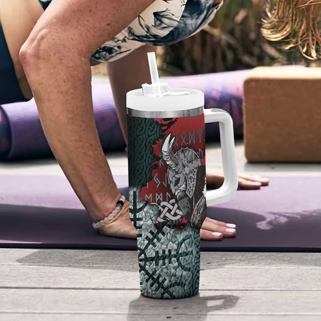 Viking Warrior Tumbler With Handle with Runes and Blood Battle Scene Norse Valor Tribute - Wonder Print Shop