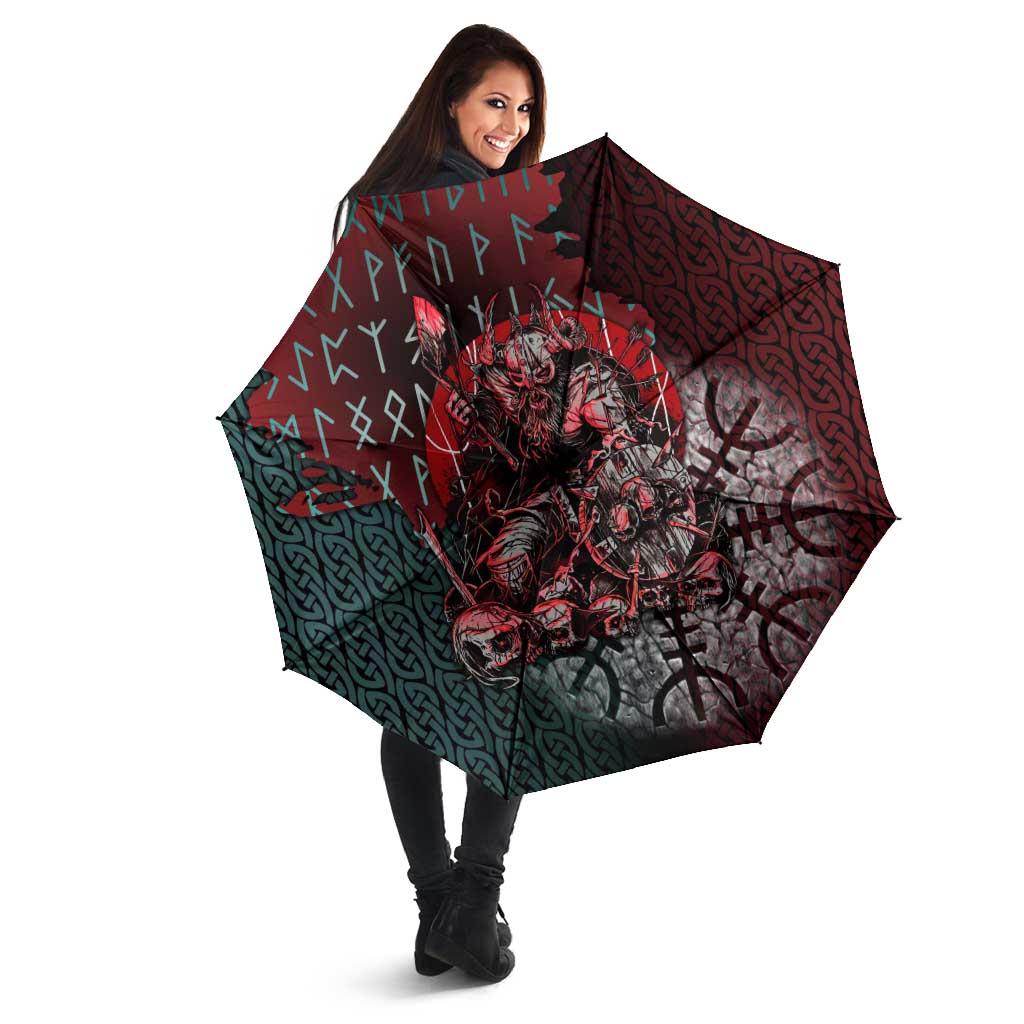 Viking Warrior Umbrella with Runes and Blood Battle Scene Norse Valor Tribute - Wonder Print Shop