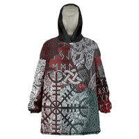 Viking Warrior Wearable Blanket Hoodie with Runes and Blood Battle Scene Norse Valor Tribute - Wonder Print Shop