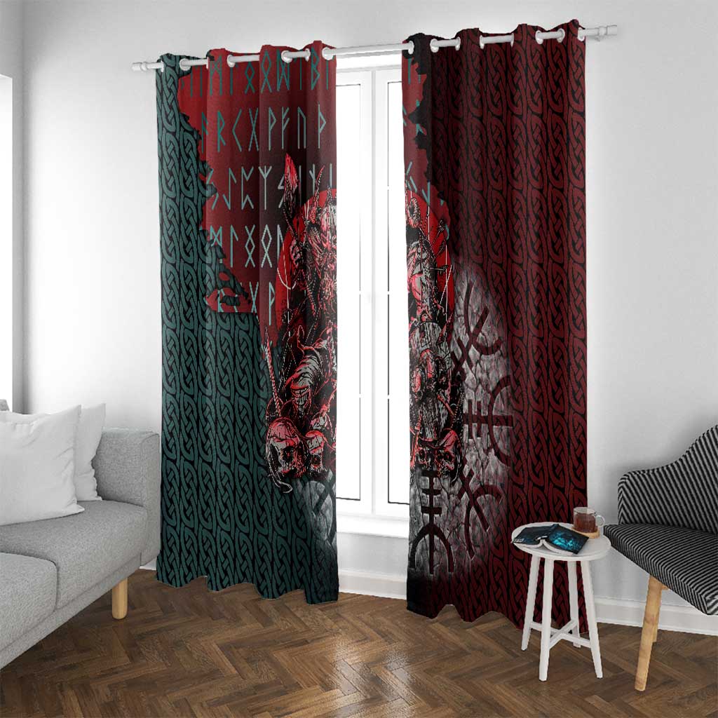 Viking Warrior Window Curtain with Runes and Blood Battle Scene Norse Valor Tribute - Wonder Print Shop