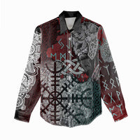 Viking Warrior Women Casual Shirt with Runes and Blood Battle Scene Norse Valor Tribute - Wonder Print Shop