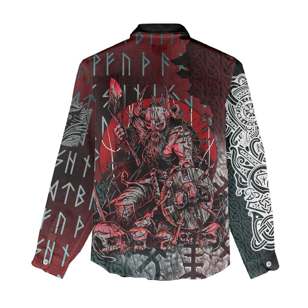 Viking Warrior Women Casual Shirt with Runes and Blood Battle Scene Norse Valor Tribute - Wonder Print Shop
