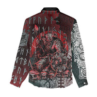 Viking Warrior Women Casual Shirt with Runes and Blood Battle Scene Norse Valor Tribute - Wonder Print Shop