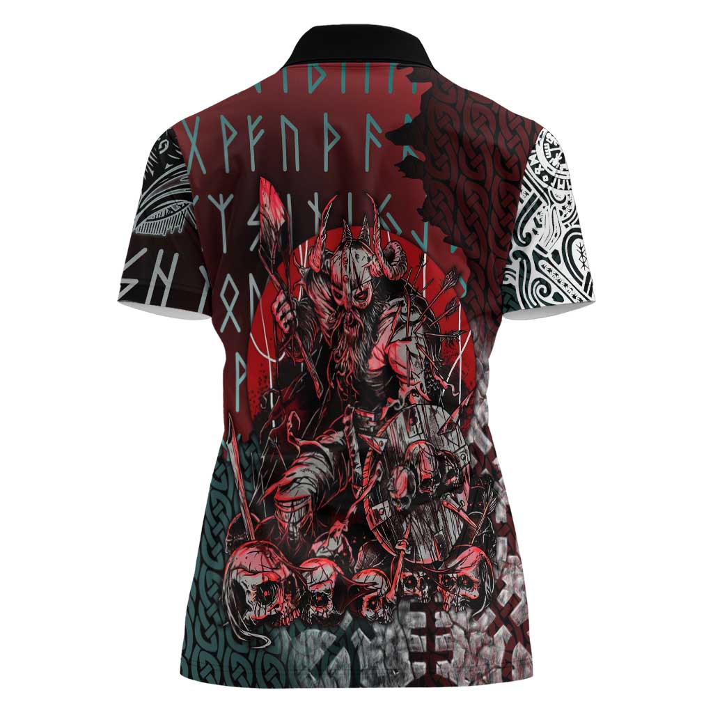 Viking Warrior Women Polo Shirt with Runes and Blood Battle Scene Norse Valor Tribute - Wonder Print Shop