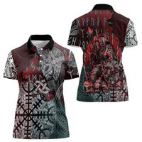 Viking Warrior Women Polo Shirt with Runes and Blood Battle Scene Norse Valor Tribute - Wonder Print Shop