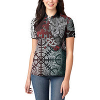Viking Warrior Women Polo Shirt with Runes and Blood Battle Scene Norse Valor Tribute - Wonder Print Shop