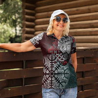 Viking Warrior Women Polo Shirt with Runes and Blood Battle Scene Norse Valor Tribute - Wonder Print Shop