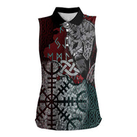 Viking Warrior Women Sleeveless Polo Shirt with Runes and Blood Battle Scene Norse Valor Tribute - Wonder Print Shop