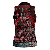 Viking Warrior Women Sleeveless Polo Shirt with Runes and Blood Battle Scene Norse Valor Tribute - Wonder Print Shop