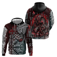 Viking Warrior Zip Hoodie with Runes and Blood Battle Scene Norse Valor Tribute - Wonder Print Shop