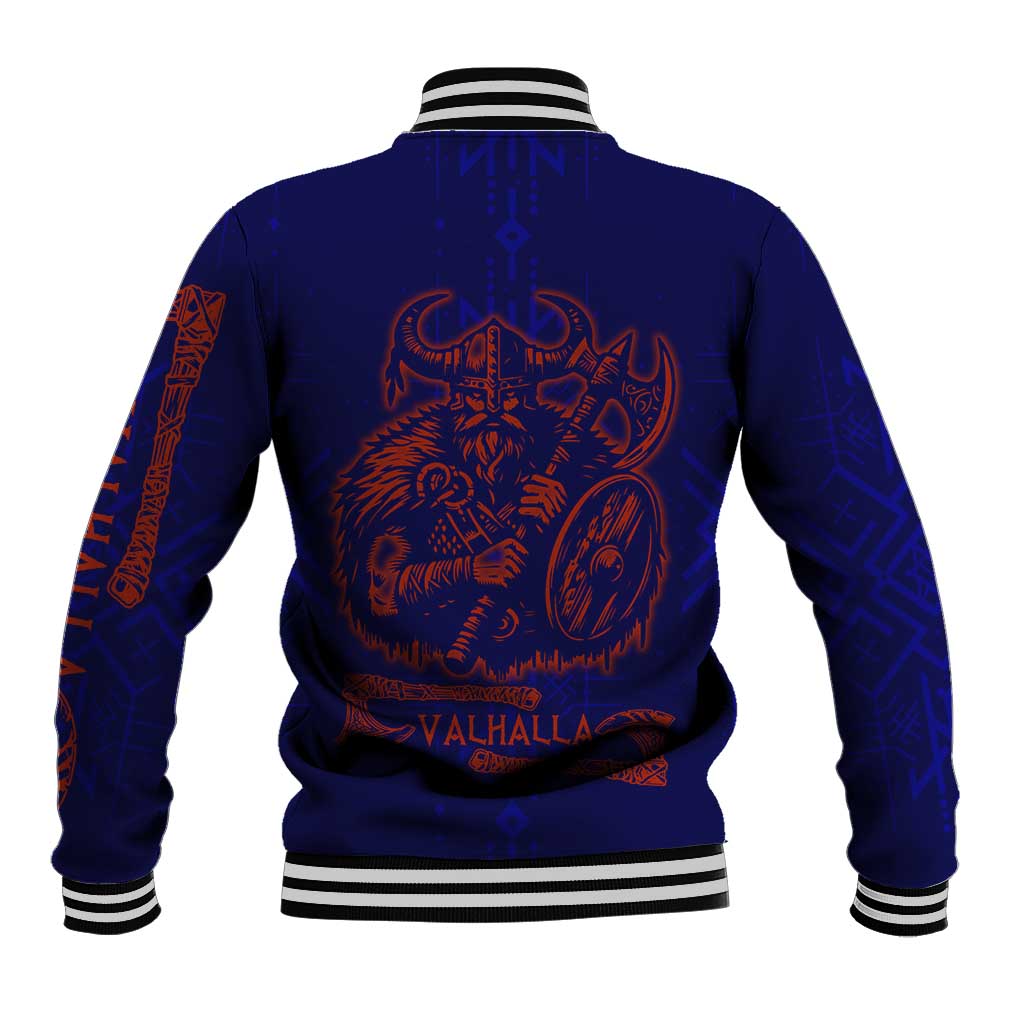 Valhalla Warrior Viking Baseball Jacket with Axes and Norse Symbols Norse Mythology Tribute - Wonder Print Shop