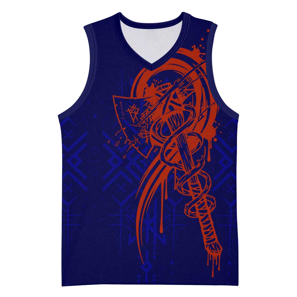 Valhalla Warrior Viking Basketball Jersey with Axes and Norse Symbols Norse Mythology Tribute - Wonder Print Shop