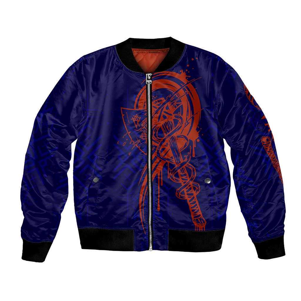 Valhalla Warrior Viking Bomber Jacket with Axes and Norse Symbols Norse Mythology Tribute - Wonder Print Shop