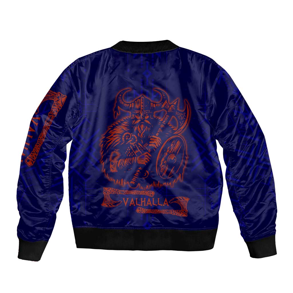 Valhalla Warrior Viking Bomber Jacket with Axes and Norse Symbols Norse Mythology Tribute - Wonder Print Shop