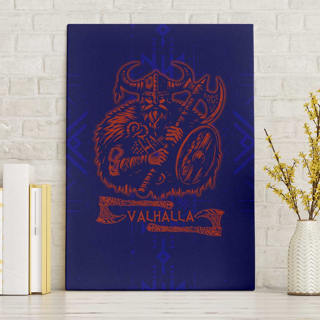Valhalla Warrior Viking Canvas Wall Art with Axes and Norse Symbols Norse Mythology Tribute - Wonder Print Shop