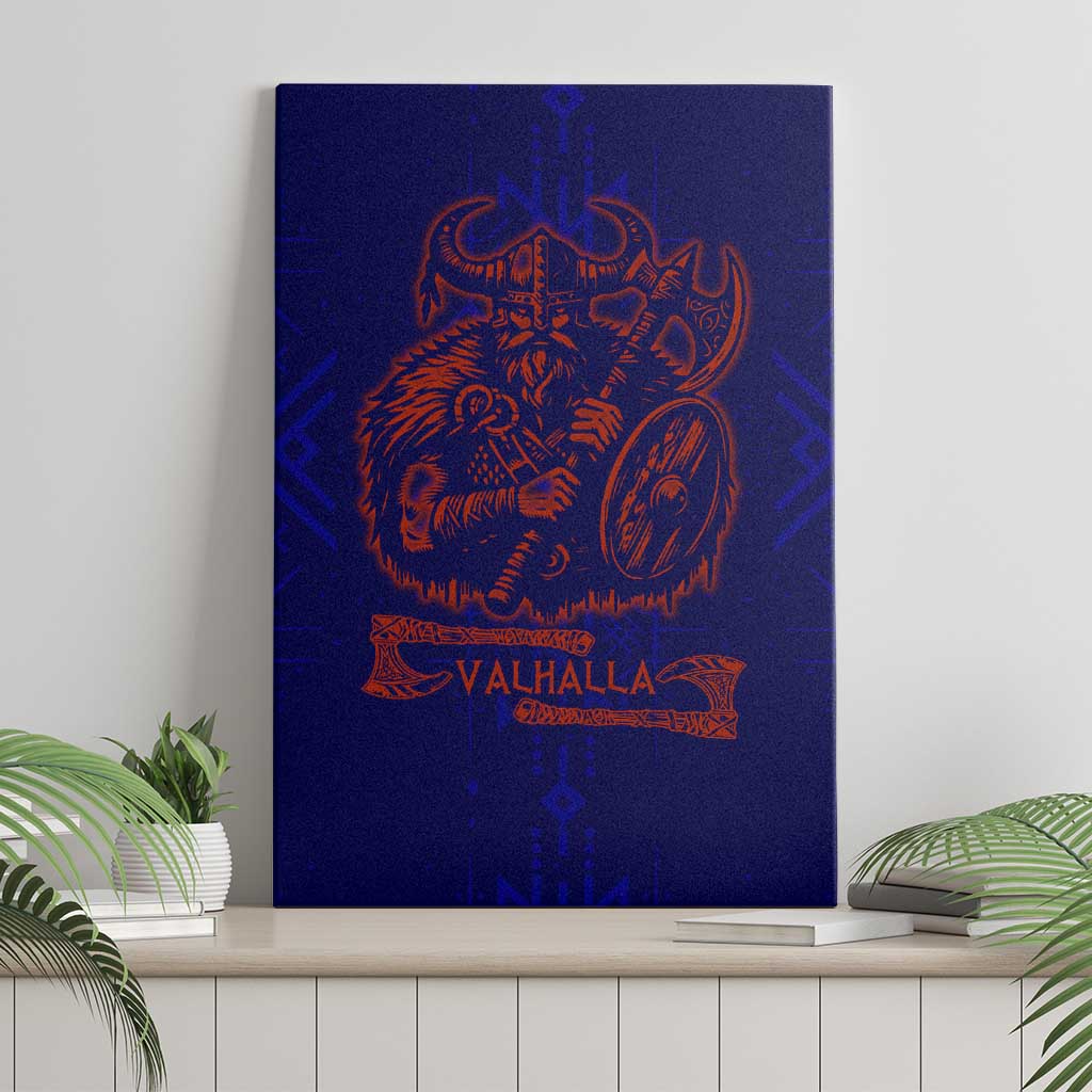 Valhalla Warrior Viking Canvas Wall Art with Axes and Norse Symbols Norse Mythology Tribute - Wonder Print Shop