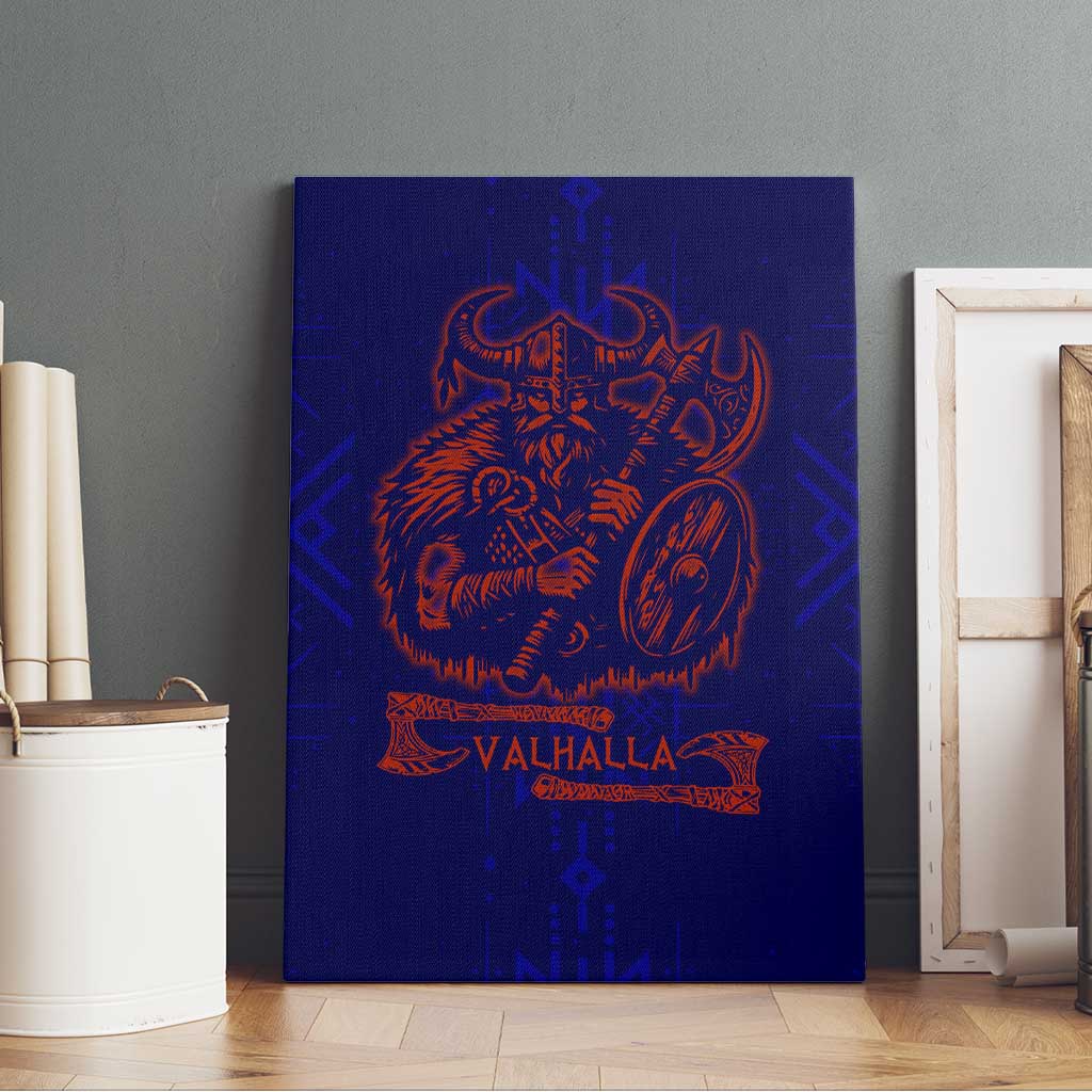 Valhalla Warrior Viking Canvas Wall Art with Axes and Norse Symbols Norse Mythology Tribute - Wonder Print Shop