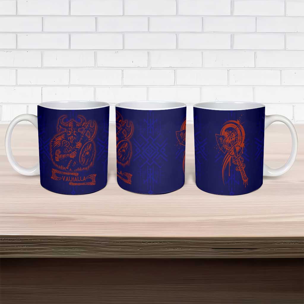 Valhalla Warrior Viking Ceramic Mug with Axes and Norse Symbols Norse Mythology Tribute - Wonder Print Shop