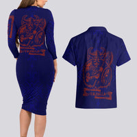 Valhalla Warrior Viking Couples Matching Long Sleeve Bodycon Dress and Hawaiian Shirt with Axes and Norse Symbols Norse Mythology Tribute - Wonder Print Shop