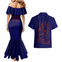 Valhalla Warrior Viking Couples Matching Mermaid Dress and Hawaiian Shirt with Axes and Norse Symbols Norse Mythology Tribute - Wonder Print Shop