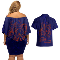Valhalla Warrior Viking Couples Matching Off Shoulder Short Dress and Hawaiian Shirt with Axes and Norse Symbols Norse Mythology Tribute - Wonder Print Shop