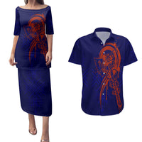Valhalla Warrior Viking Couples Matching Puletasi and Hawaiian Shirt with Axes and Norse Symbols Norse Mythology Tribute - Wonder Print Shop