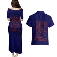 Valhalla Warrior Viking Couples Matching Puletasi and Hawaiian Shirt with Axes and Norse Symbols Norse Mythology Tribute - Wonder Print Shop