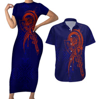 Valhalla Warrior Viking Couples Matching Short Sleeve Bodycon Dress and Hawaiian Shirt with Axes and Norse Symbols Norse Mythology Tribute - Wonder Print Shop