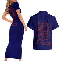 Valhalla Warrior Viking Couples Matching Short Sleeve Bodycon Dress and Hawaiian Shirt with Axes and Norse Symbols Norse Mythology Tribute - Wonder Print Shop