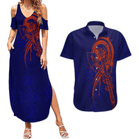 Valhalla Warrior Viking Couples Matching Summer Maxi Dress and Hawaiian Shirt with Axes and Norse Symbols Norse Mythology Tribute - Wonder Print Shop