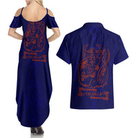 Valhalla Warrior Viking Couples Matching Summer Maxi Dress and Hawaiian Shirt with Axes and Norse Symbols Norse Mythology Tribute - Wonder Print Shop