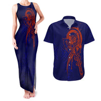 Valhalla Warrior Viking Couples Matching Tank Maxi Dress and Hawaiian Shirt with Axes and Norse Symbols Norse Mythology Tribute - Wonder Print Shop