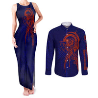 Valhalla Warrior Viking Couples Matching Tank Maxi Dress and Long Sleeve Button Shirt with Axes and Norse Symbols Norse Mythology Tribute - Wonder Print Shop