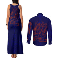 Valhalla Warrior Viking Couples Matching Tank Maxi Dress and Long Sleeve Button Shirt with Axes and Norse Symbols Norse Mythology Tribute - Wonder Print Shop