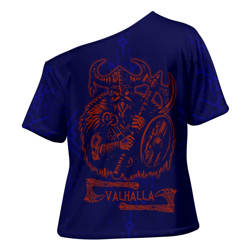 Valhalla Warrior Viking Cross Shoulder Shirt with Axes and Norse Symbols Norse Mythology Tribute - Wonder Print Shop