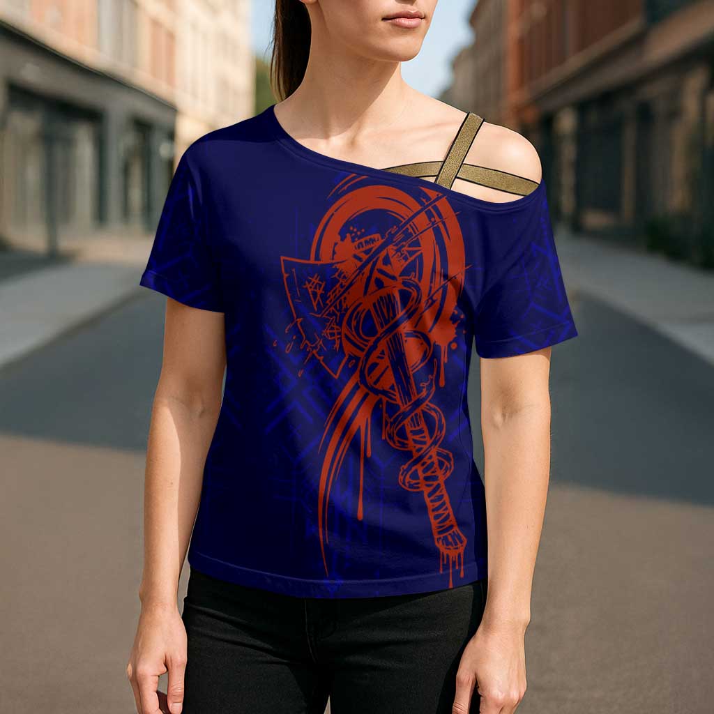 Valhalla Warrior Viking Cross Shoulder Shirt with Axes and Norse Symbols Norse Mythology Tribute - Wonder Print Shop