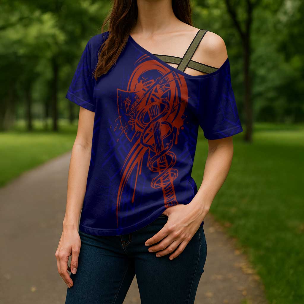 Valhalla Warrior Viking Cross Shoulder Shirt with Axes and Norse Symbols Norse Mythology Tribute - Wonder Print Shop