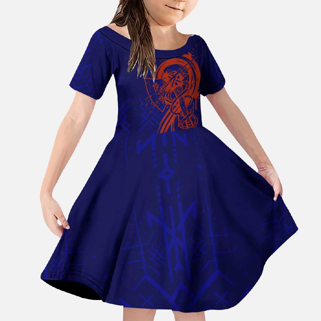 Valhalla Warrior Viking Family Matching Long Sleeve Bodycon Dress and Hawaiian Shirt with Axes and Norse Symbols Norse Mythology Tribute - Wonder Print Shop