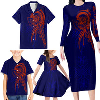 Valhalla Warrior Viking Family Matching Long Sleeve Bodycon Dress and Hawaiian Shirt with Axes and Norse Symbols Norse Mythology Tribute - Wonder Print Shop