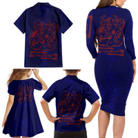 Valhalla Warrior Viking Family Matching Long Sleeve Bodycon Dress and Hawaiian Shirt with Axes and Norse Symbols Norse Mythology Tribute - Wonder Print Shop