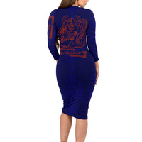 Valhalla Warrior Viking Family Matching Long Sleeve Bodycon Dress and Hawaiian Shirt with Axes and Norse Symbols Norse Mythology Tribute - Wonder Print Shop