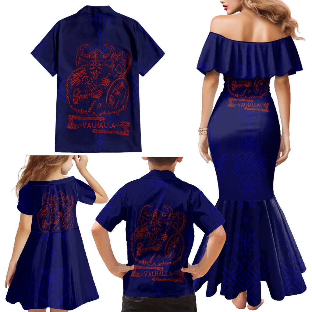 Valhalla Warrior Viking Family Matching Mermaid Dress and Hawaiian Shirt with Axes and Norse Symbols Norse Mythology Tribute - Wonder Print Shop